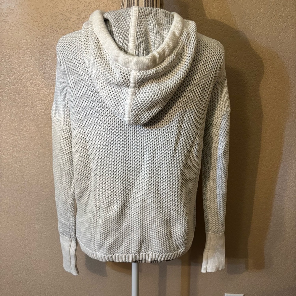 NEW Rachel Zoe Hoodie Sweater Small White Grey Honeycomb Knit Cotton long Slvs - Picture 7 of 15